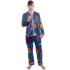 Space Sketch Set Colored Men s Satin Pajamas Long Pants Set by Nexatart