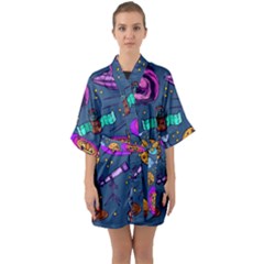 Space Sketch Set Colored Half Sleeve Satin Kimono 