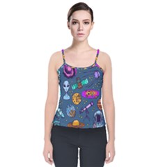 Space Sketch Set Colored Velvet Spaghetti Strap Top by Nexatart