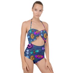 Space Sketch Set Colored Scallop Top Cut Out Swimsuit by Nexatart