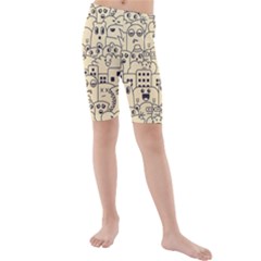 Seamless Pattern With Cute Monster Doodle Kids  Mid Length Swim Shorts by Nexatart