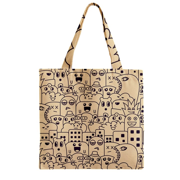 Seamless Pattern With Cute Monster Doodle Zipper Grocery Tote Bag