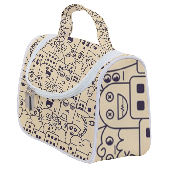 Seamless Pattern With Cute Monster Doodle Satchel Handbag