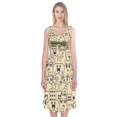 Seamless Pattern With Cute Monster Doodle Midi Sleeveless Dress by Nexatart