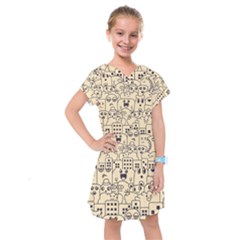 Seamless Pattern With Cute Monster Doodle Kids  Drop Waist Dress by Nexatart