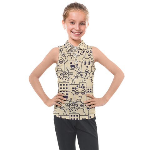 Seamless Pattern With Cute Monster Doodle Kids  Sleeveless Polo Tee by Nexatart