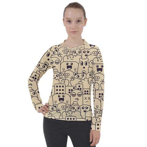 Seamless Pattern With Cute Monster Doodle Women s Pique Long Sleeve Tee by Nexatart