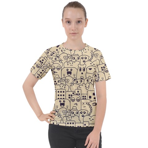 Seamless Pattern With Cute Monster Doodle Women s Sport Raglan Tee by Nexatart