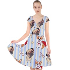 Pattern Dog Cap Sleeve Front Wrap Midi Dress by Nexatart