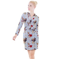 Pattern Dog Button Long Sleeve Dress by Nexatart