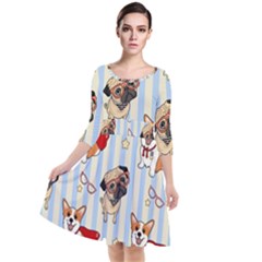 Pattern Dog Quarter Sleeve Waist Band Dress by Nexatart