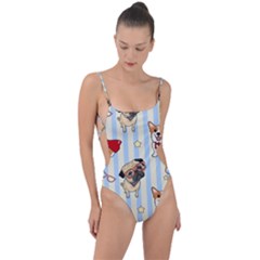 Pattern Dog Tie Strap One Piece Swimsuit