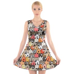 Cute Dog Seamless Pattern Background V-neck Sleeveless Dress