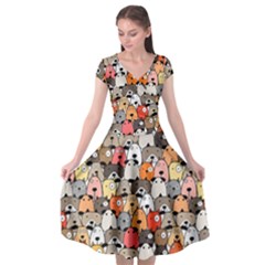 Cute Dog Seamless Pattern Background Cap Sleeve Wrap Front Dress by Nexatart