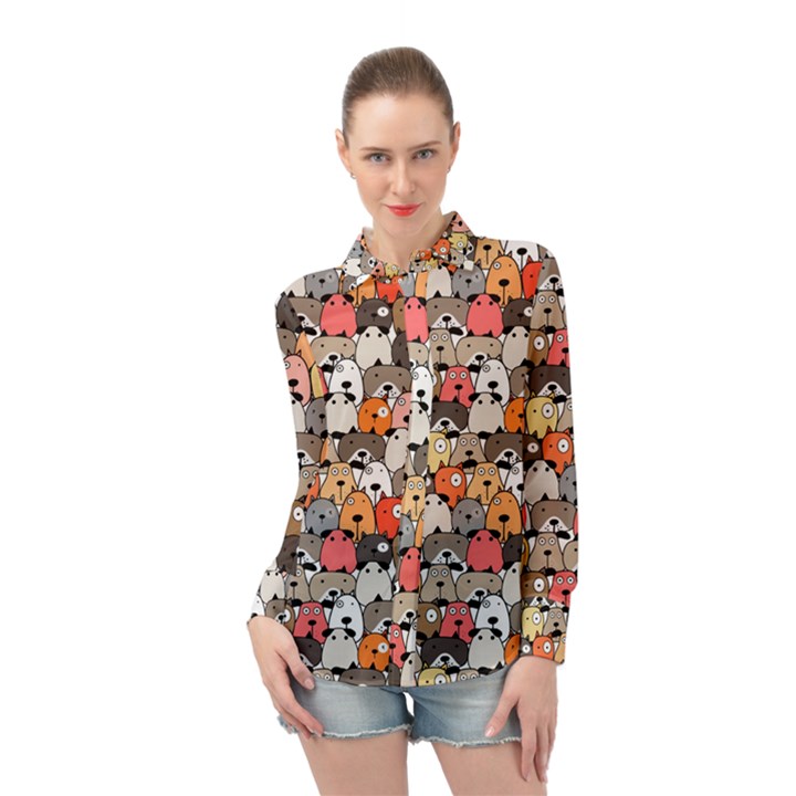 Cute Dog Seamless Pattern Background Long Sleeve Chiffon Shirt