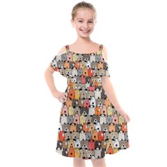 Cute Dog Seamless Pattern Background Kids  Cut Out Shoulders Chiffon Dress by Nexatart