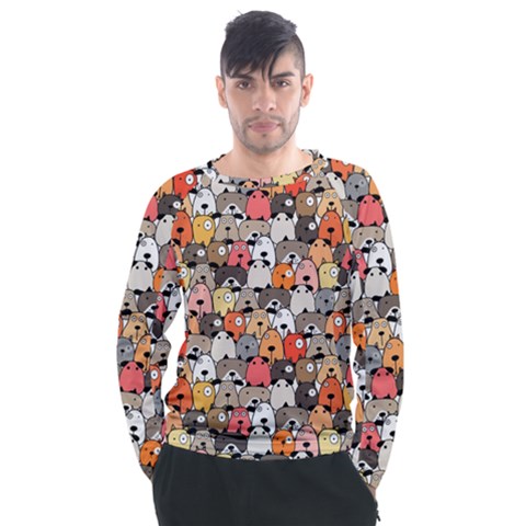 Cute Dog Seamless Pattern Background Men s Long Sleeve Raglan Tee by Nexatart