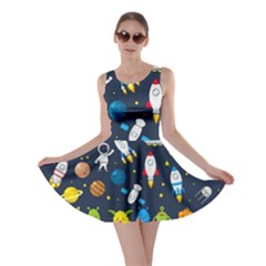 Big Set Cute Astronauts Space Planets Stars Aliens Rockets Ufo Constellations Satellite Moon Rover V Skater Dress by Nexatart