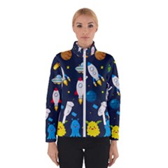 Big Set Cute Astronauts Space Planets Stars Aliens Rockets Ufo Constellations Satellite Moon Rover V Winter Jacket by Nexatart