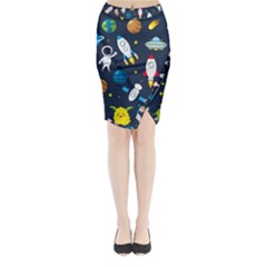 Big Set Cute Astronauts Space Planets Stars Aliens Rockets Ufo Constellations Satellite Moon Rover V Midi Wrap Pencil Skirt by Nexatart