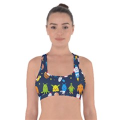 Big Set Cute Astronauts Space Planets Stars Aliens Rockets Ufo Constellations Satellite Moon Rover V Cross Back Sports Bra by Nexatart