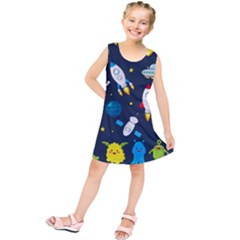 Big Set Cute Astronauts Space Planets Stars Aliens Rockets Ufo Constellations Satellite Moon Rover V Kids  Tunic Dress by Nexatart