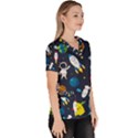 Big Set Cute Astronauts Space Planets Stars Aliens Rockets Ufo Constellations Satellite Moon Rover V Women s V-Neck Scrub Top View3