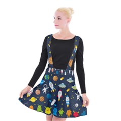 Big Set Cute Astronauts Space Planets Stars Aliens Rockets Ufo Constellations Satellite Moon Rover V Suspender Skater Skirt by Nexatart