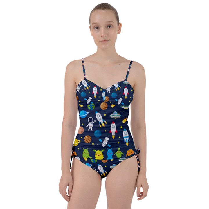 Big Set Cute Astronauts Space Planets Stars Aliens Rockets Ufo Constellations Satellite Moon Rover V Sweetheart Tankini Set