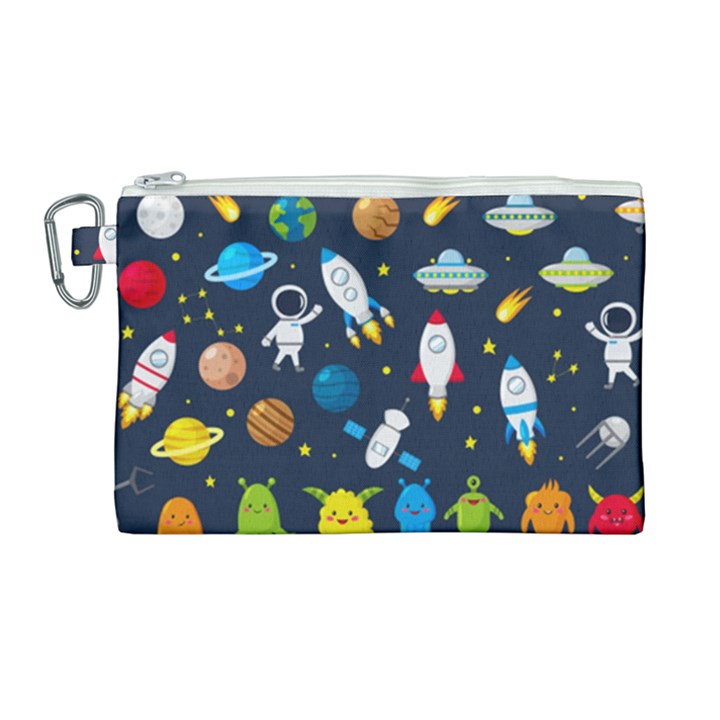 Big Set Cute Astronauts Space Planets Stars Aliens Rockets Ufo Constellations Satellite Moon Rover V Canvas Cosmetic Bag (Large)