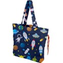 Big Set Cute Astronauts Space Planets Stars Aliens Rockets Ufo Constellations Satellite Moon Rover V Drawstring Tote Bag View1