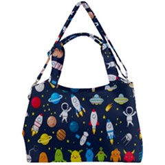 Big Set Cute Astronauts Space Planets Stars Aliens Rockets Ufo Constellations Satellite Moon Rover V Double Compartment Shoulder Bag by Nexatart