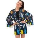 Big Set Cute Astronauts Space Planets Stars Aliens Rockets Ufo Constellations Satellite Moon Rover V Long Sleeve Kimono View1