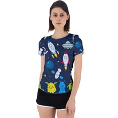 Big Set Cute Astronauts Space Planets Stars Aliens Rockets Ufo Constellations Satellite Moon Rover V Back Cut Out Sport Tee by Nexatart