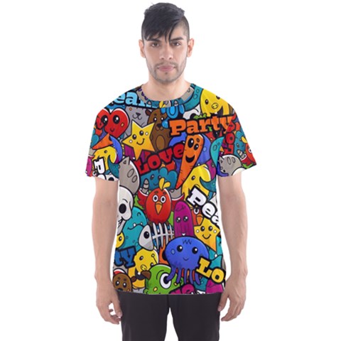 Graffiti Characters Seamless Pattern Men s Sports Mesh Tee by Nexatart