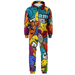 Graffiti Characters Seamless Pattern Hooded Jumpsuit (men) 