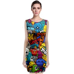 Graffiti Characters Seamless Pattern Sleeveless Velvet Midi Dress by Nexatart