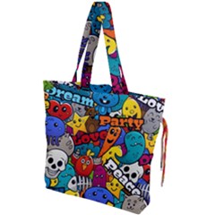 Graffiti Characters Seamless Pattern Drawstring Tote Bag by Nexatart