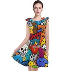 Graffiti Characters Seamless Pattern Tie Up Tunic Dress by Nexatart