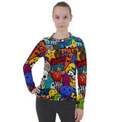 Graffiti Characters Seamless Pattern Women s Pique Long Sleeve Tee