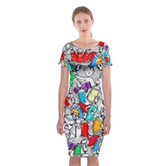 Graffiti Characters Seamless Pattern Classic Short Sleeve Midi Dress