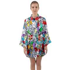 Graffiti Characters Seamless Pattern Long Sleeve Satin Kimono