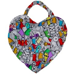 Graffiti Characters Seamless Pattern Giant Heart Shaped Tote by Nexatart