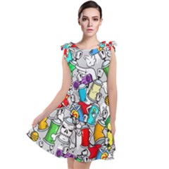 Graffiti Characters Seamless Pattern Tie Up Tunic Dress