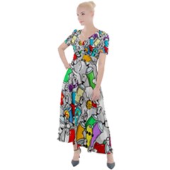 Graffiti Characters Seamless Pattern Button Up Short Sleeve Maxi Dress by Nexatart