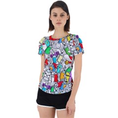 Graffiti Characters Seamless Pattern Back Cut Out Sport Tee