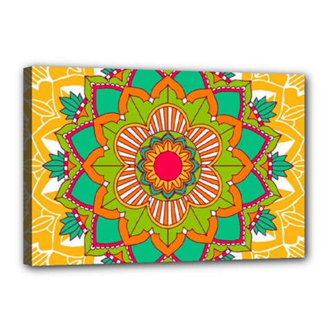 Mandala Patterns Yellow Canvas 18  X 12  (stretched) by Nexatart