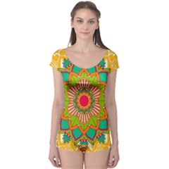 Mandala Patterns Yellow Boyleg Leotard 