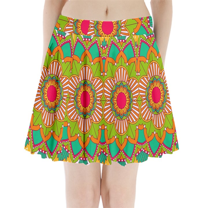 Mandala Patterns Yellow Pleated Mini Skirt