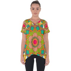 Mandala Patterns Yellow Cut Out Side Drop Tee by Nexatart